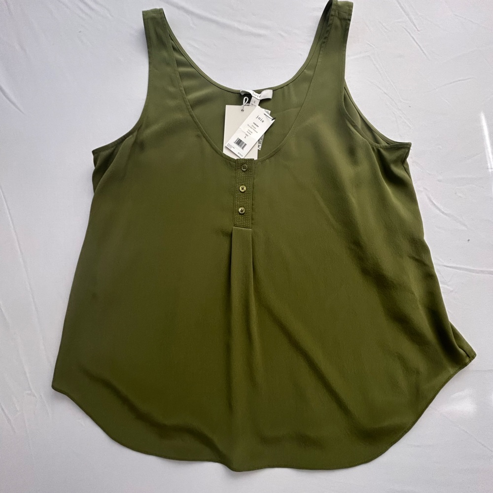 joie olive green silk sleeveless top. size L